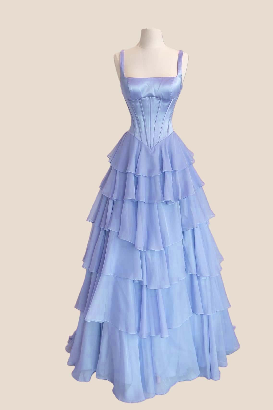 Square Neck Lavender Corset Ruffle Prom Dress - Image 3