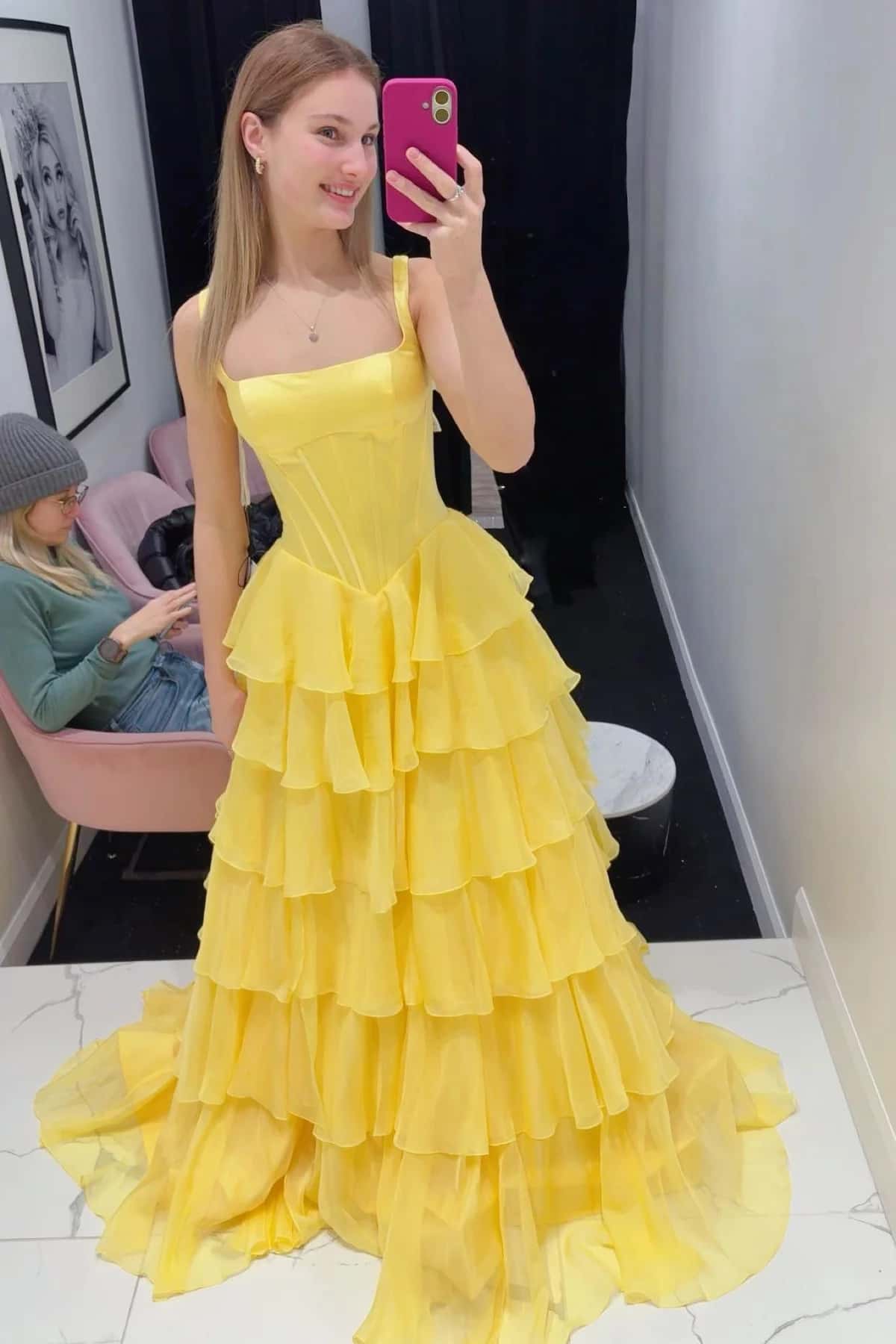 Square Neck Lavender Corset Ruffle Prom Dress - Image 4