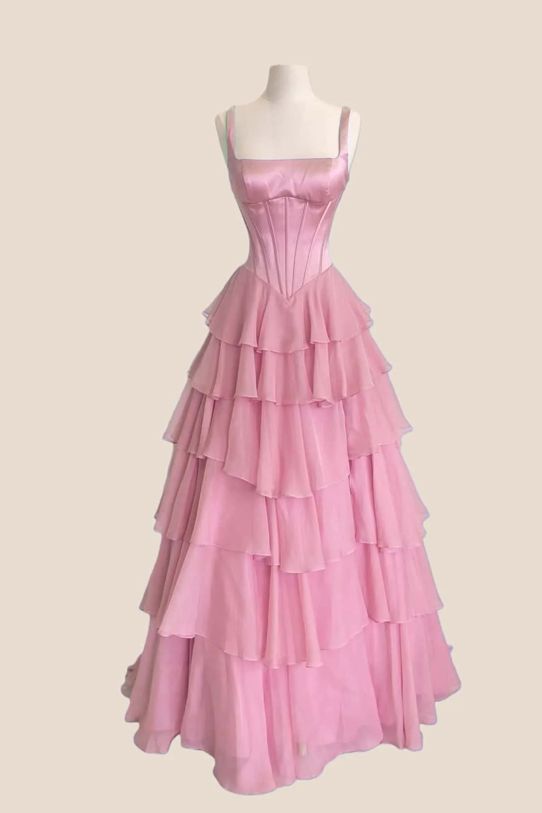 Square Neck Lavender Corset Ruffle Prom Dress - Image 5