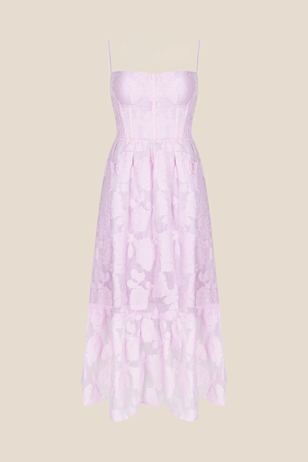 Square Neck Lilac Floral A-line Midi Dress
