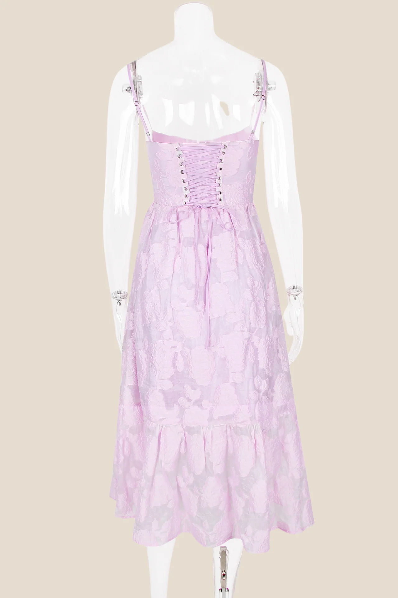 Square Neck Lilac Floral A-line Midi Dress - Image 2