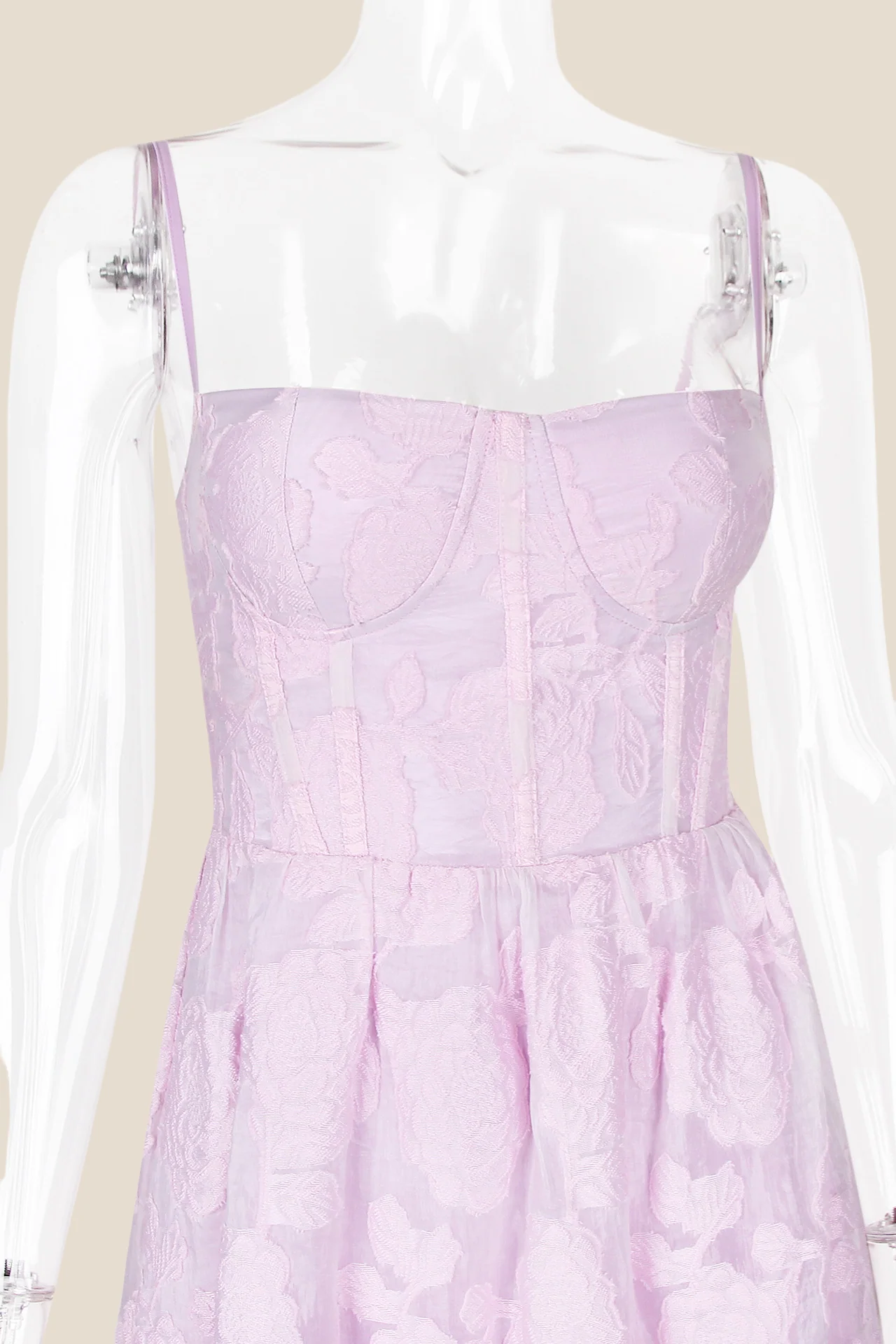 Square Neck Lilac Floral A-line Midi Dress - Image 3