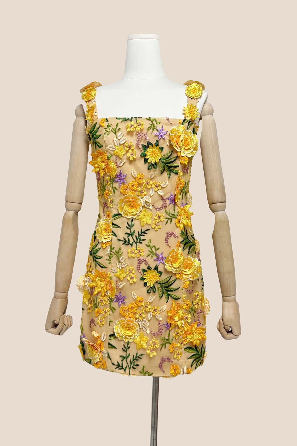 Square Neck Pink 3D Floral A-line Short Dress - Image 9