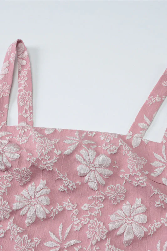 Square Neck Pink Floral Print Short Dress - Image 3