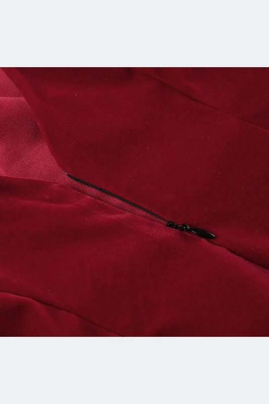 Square Neck Red Velvet A-line Short Dress - Image 5