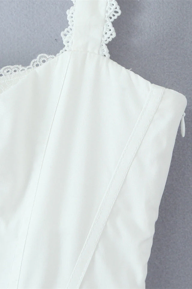 Square Neck White Lace Hem Short Dress - Image 7