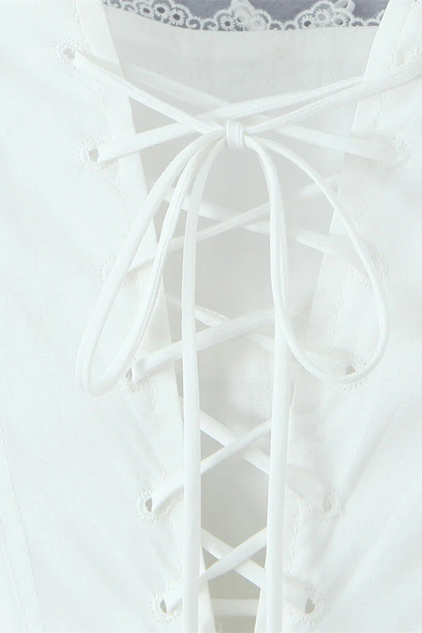 Square Neck White Lace Hem Short Dress - Image 8