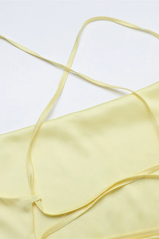 Square Neck Yellow Backless A-line Long Dress - Image 4