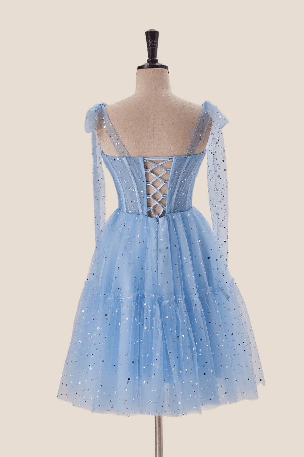 Starry Light Blue Tulle A-line Princess Dress - Image 2