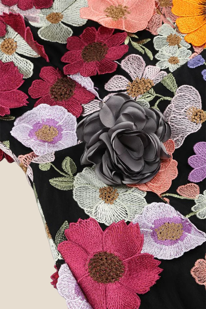 Strapless Black Appliques Short Dress with 3D Floral - Image 7