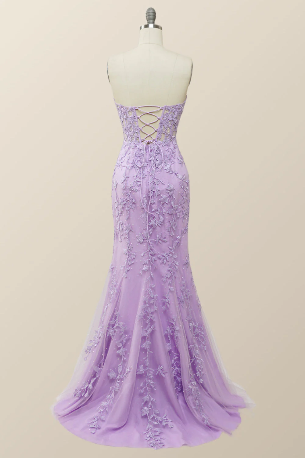 Strapless Black Lace Mermaid Long Prom Dress - Image 10