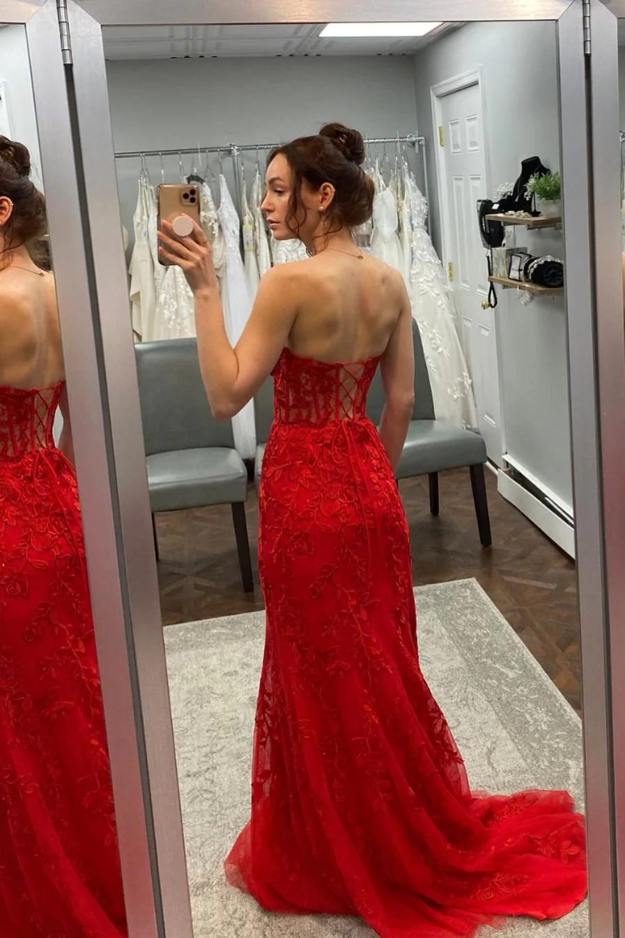 Strapless Black Lace Mermaid Long Prom Dress - Image 12