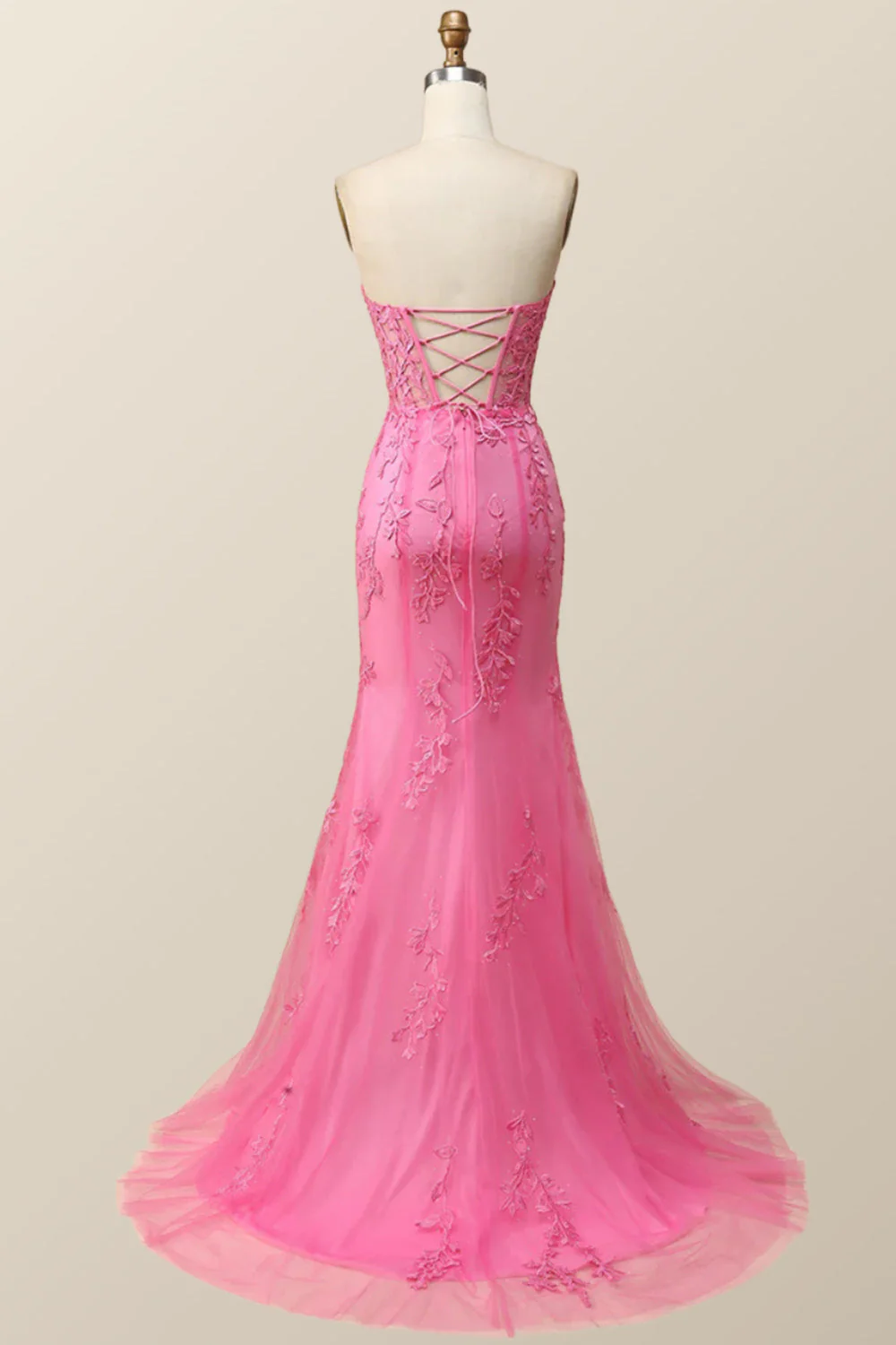 Strapless Black Lace Mermaid Long Prom Dress - Image 8