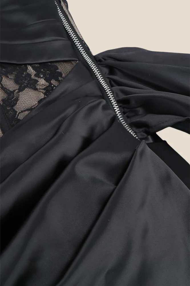 Strapless Black Lace Ruched Long Dress with Slit - Image 10