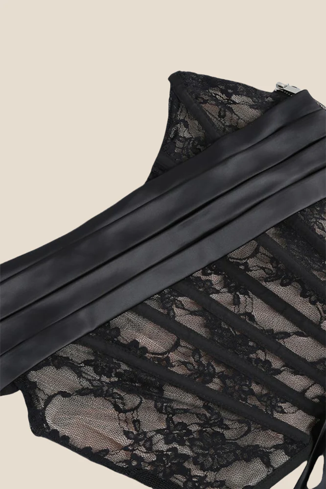 Strapless Black Lace Ruched Long Dress with Slit - Image 5