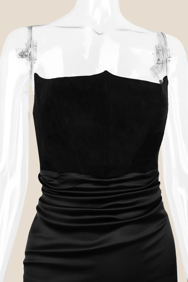 Strapless Black Ruched Mermaid Long Dress - Image 3