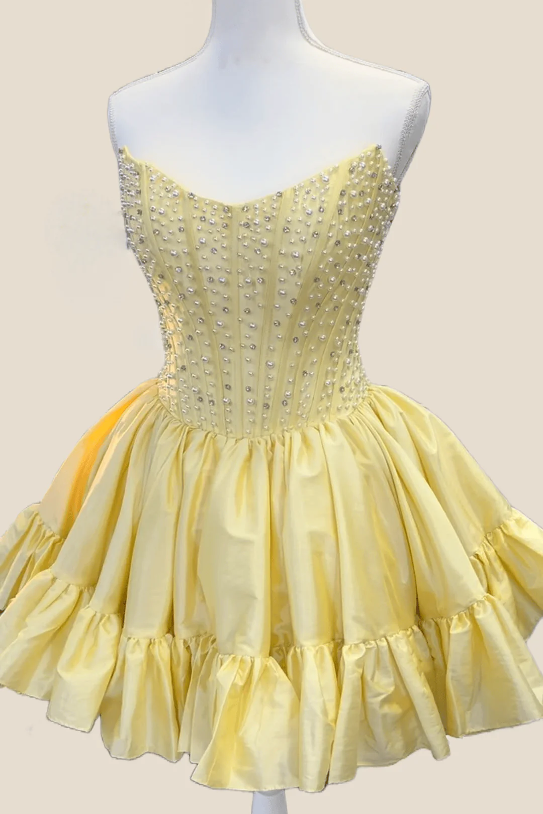 Strapless Black Ruffle Hem Short Dress with Pearls - Image 4