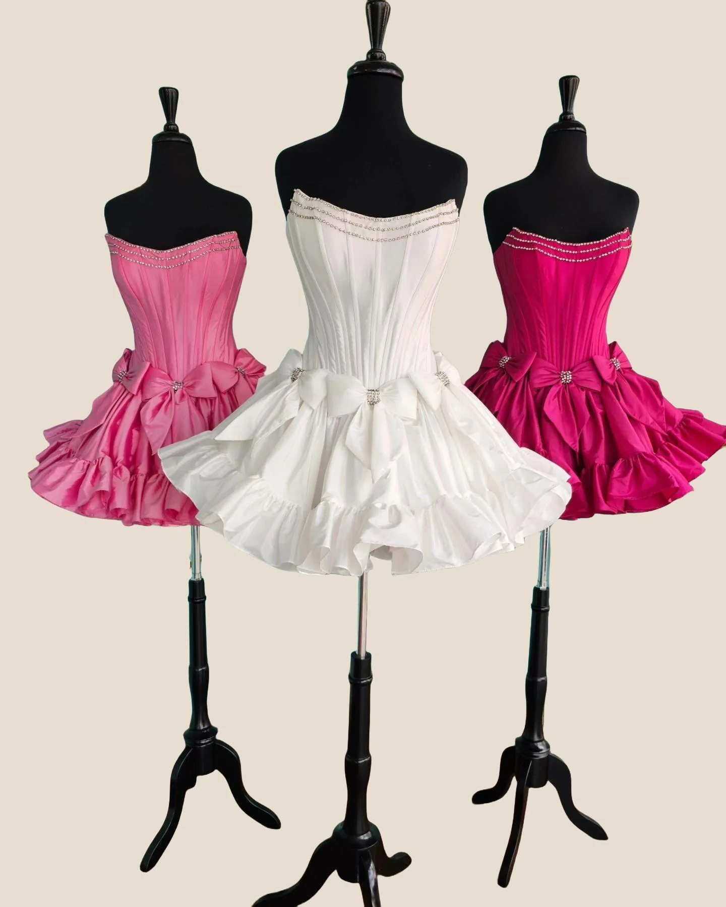 Strapless Black Ruffle Short Dress with Bow - Image 2
