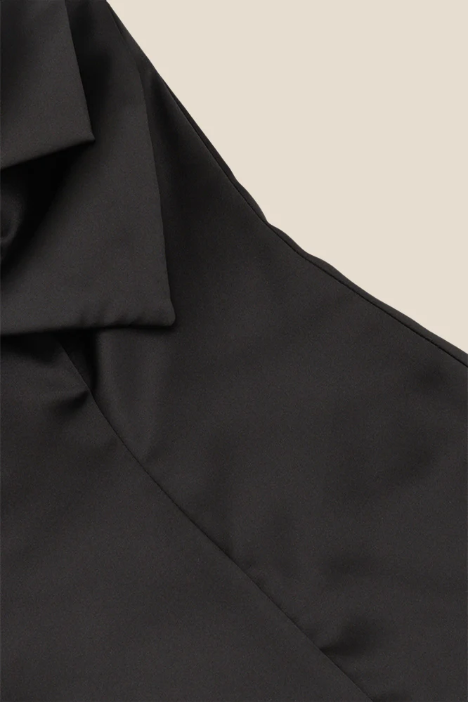 Strapless Black Satin A-line Short Dress with Bow - Image 6
