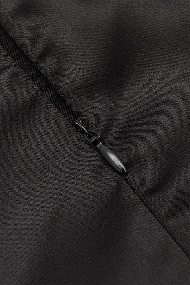 Strapless Black Satin A-line Short Dress with Bow - Image 7