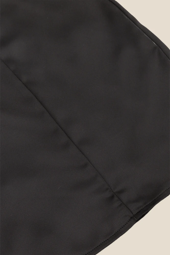 Strapless Black Satin A-line Short Dress with Bow - Image 8