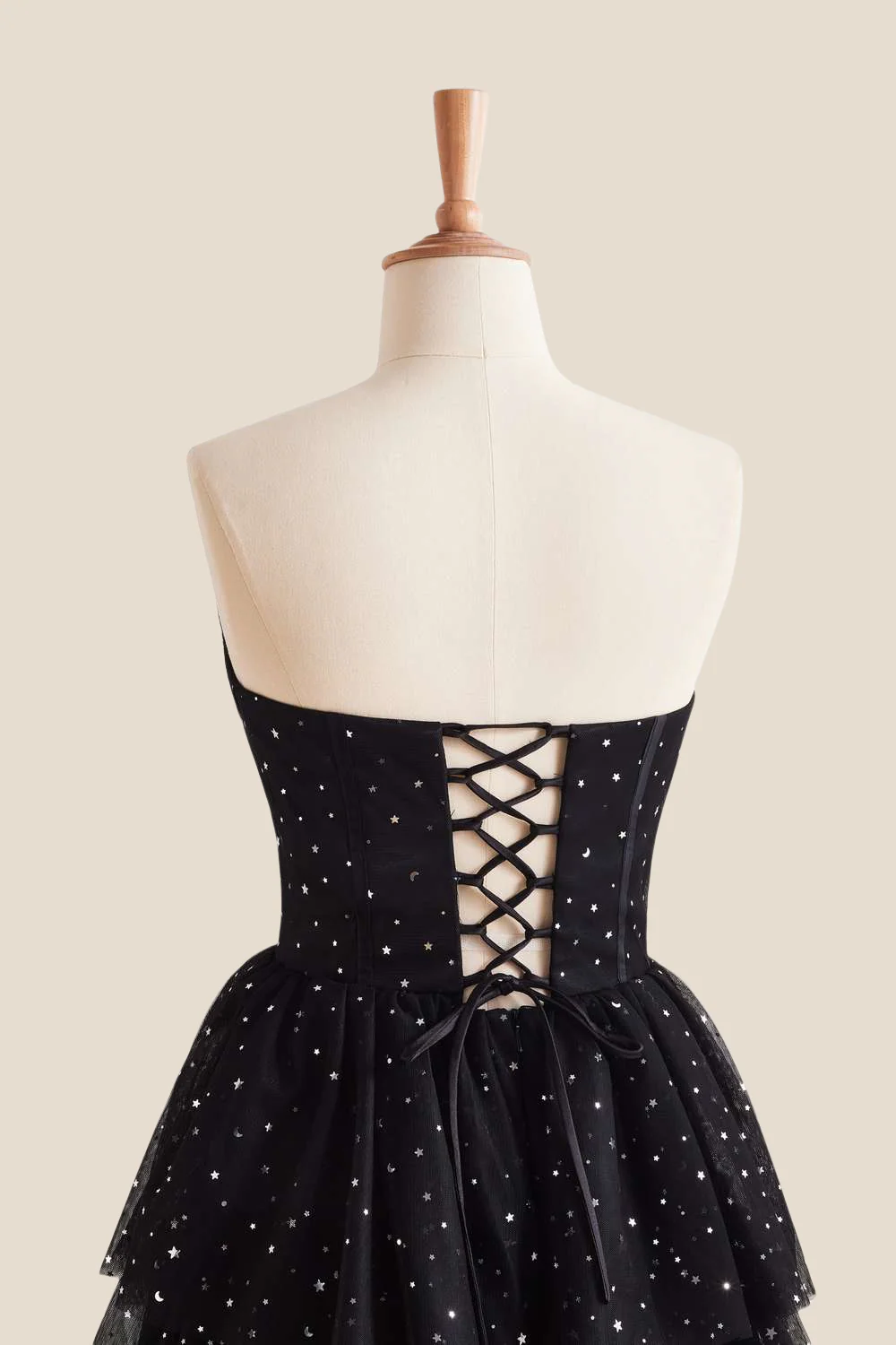 Strapless Black Stars Tiered Tulle Long Dress - Image 5