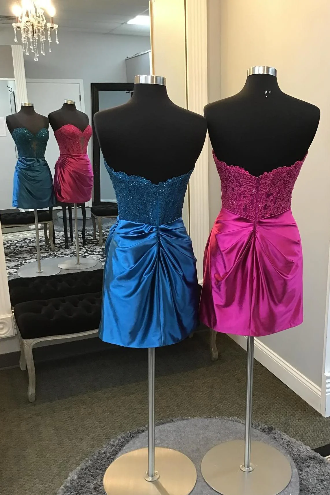 Strapless Blue Appliques Ruched Bodycon Short Dress - Image 4