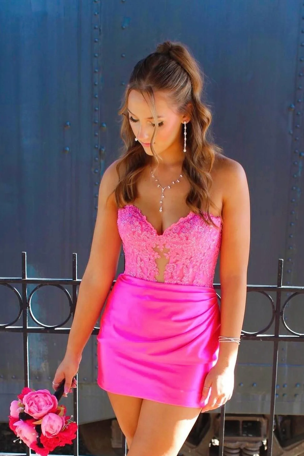 Strapless Blue Appliques Ruched Bodycon Short Dress - Image 7