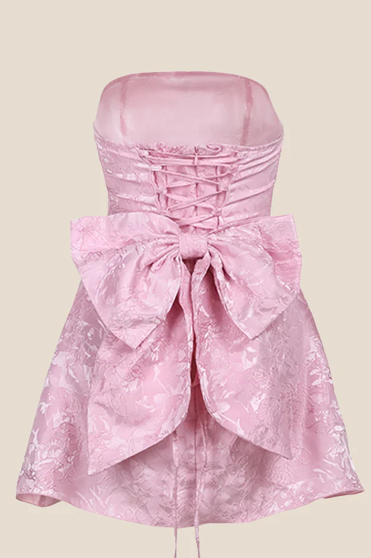 Strapless Pink Back Bow A-line Short Dress - Image 3