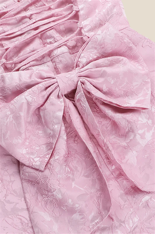 Strapless Pink Back Bow A-line Short Dress - Image 7