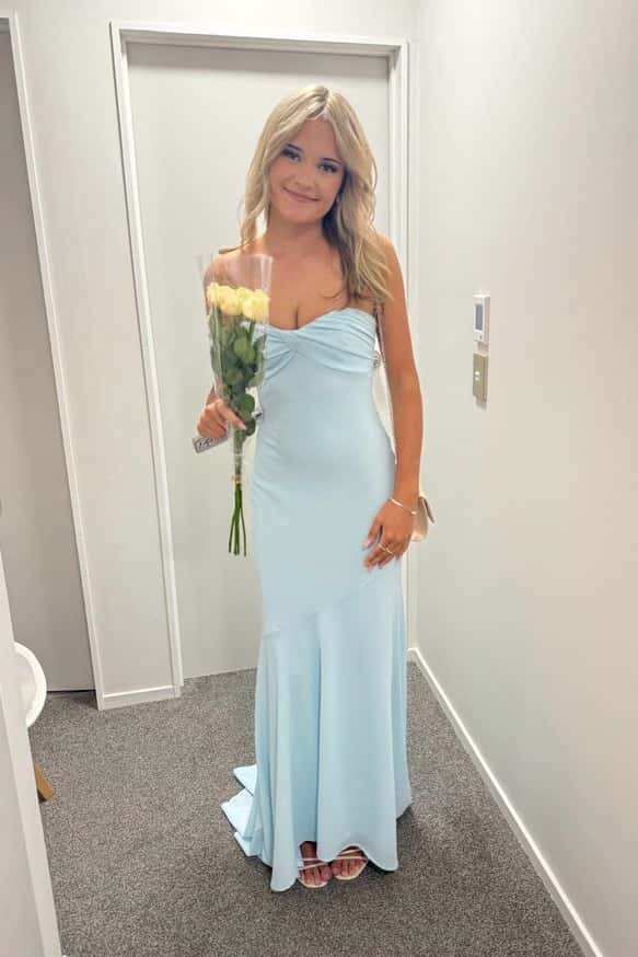 Strapless Blue Fitted Long Maxi Dress - Image 2