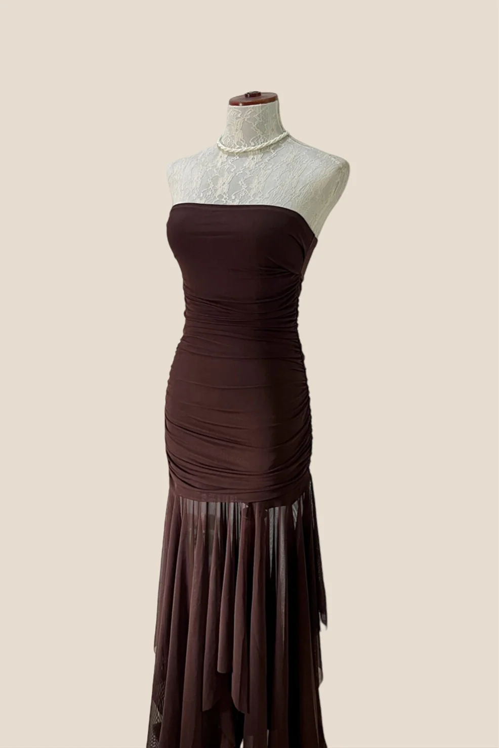 Strapless Blue Irregular Hem Ruched Long Dress - Image 5