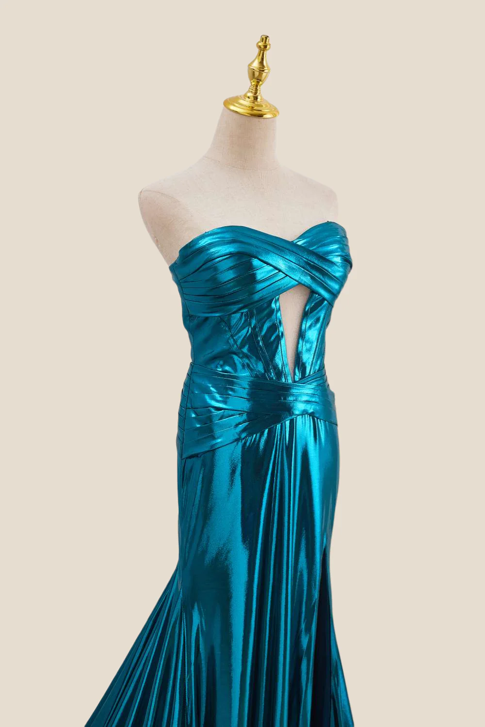 Strapless Blue Metallic Long Dress with Keyhole - Image 10