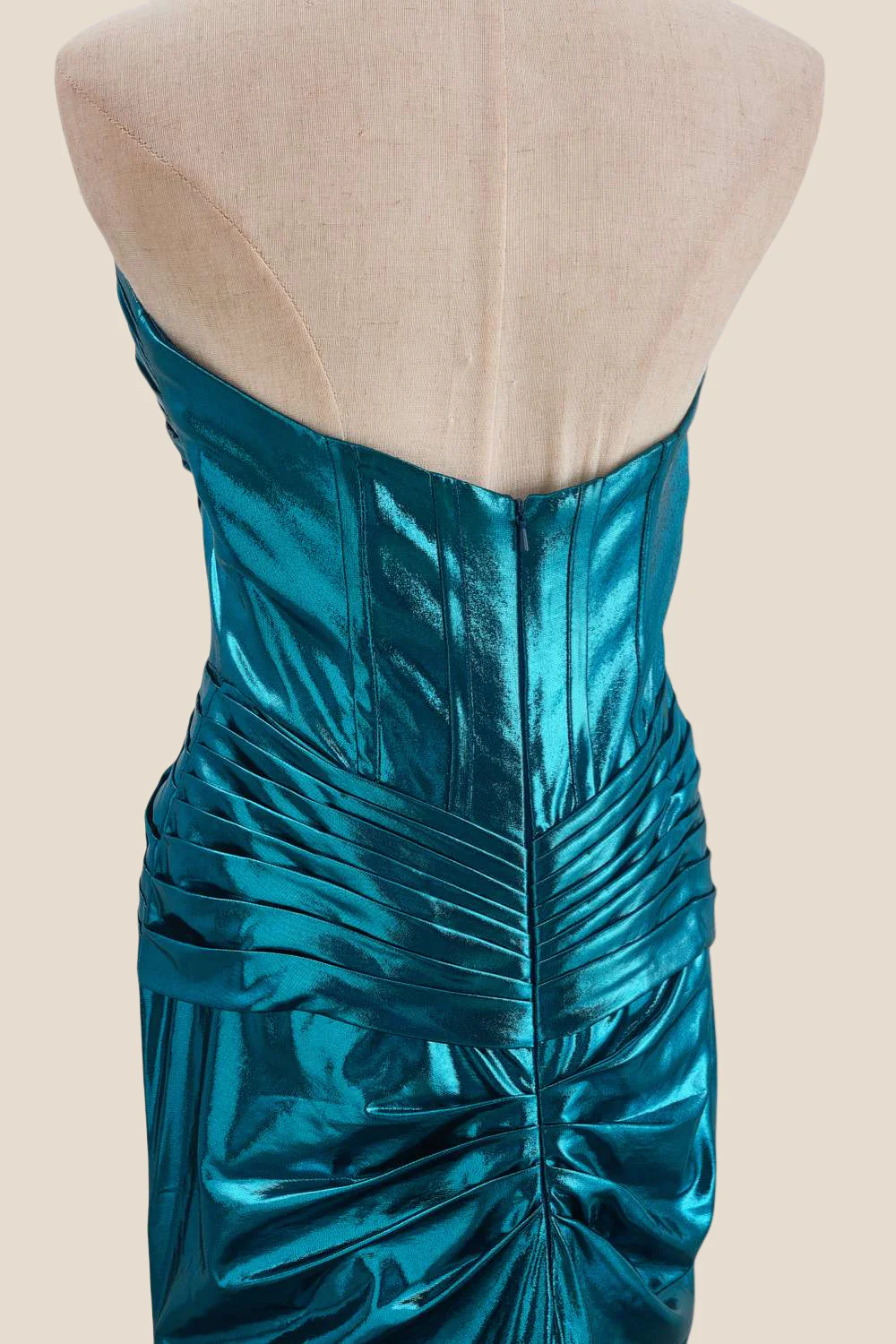 Strapless Blue Metallic Long Dress with Keyhole - Image 9