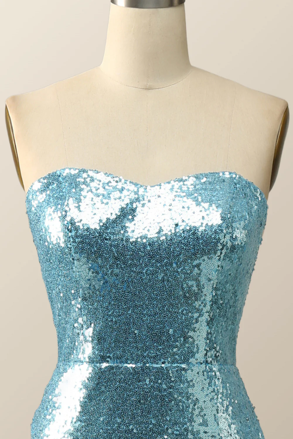 Strapless Blue Sequin Mermaid Long Formal Dress - Image 4