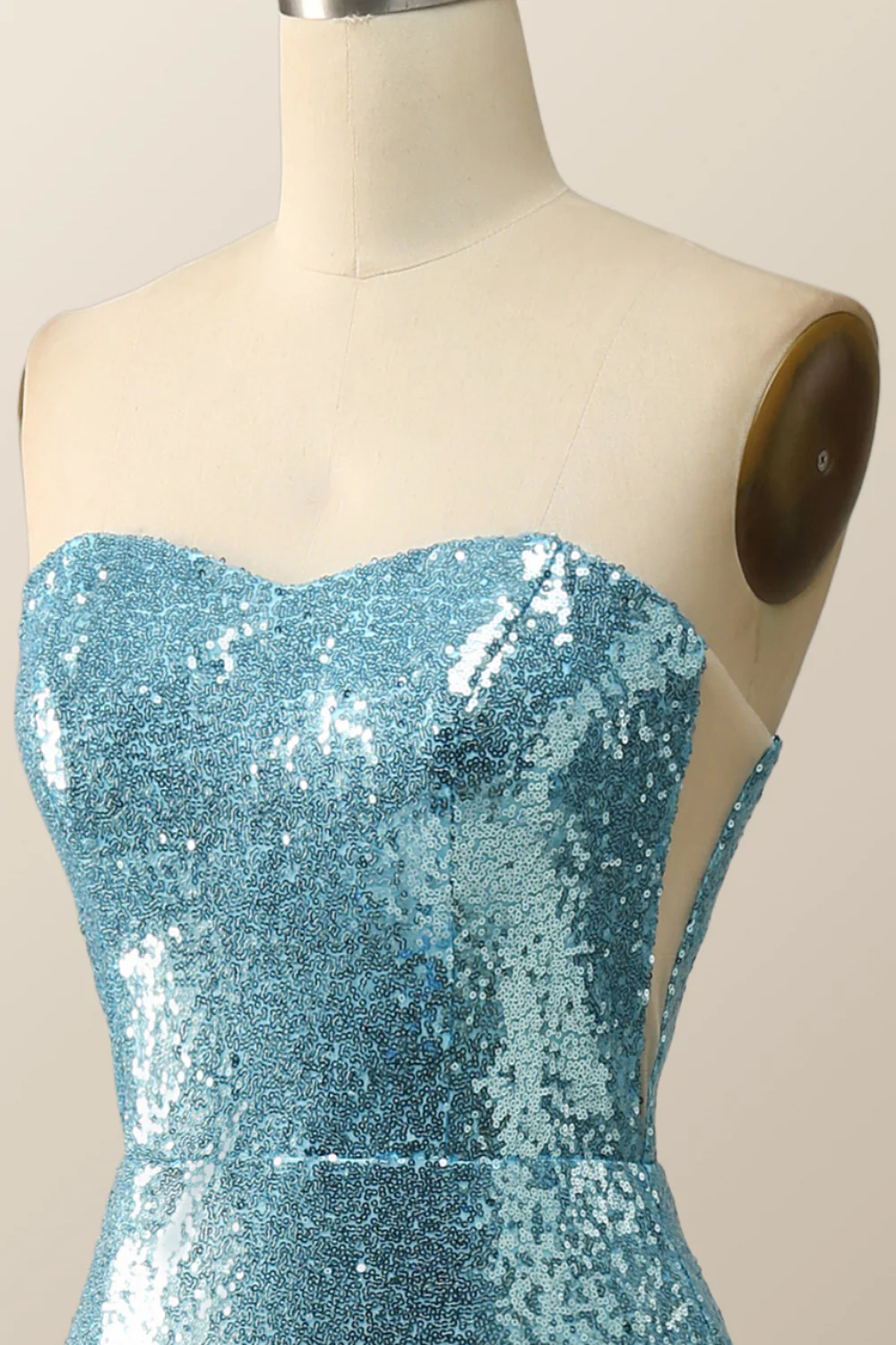 Strapless Blue Sequin Mermaid Long Formal Dress - Image 5