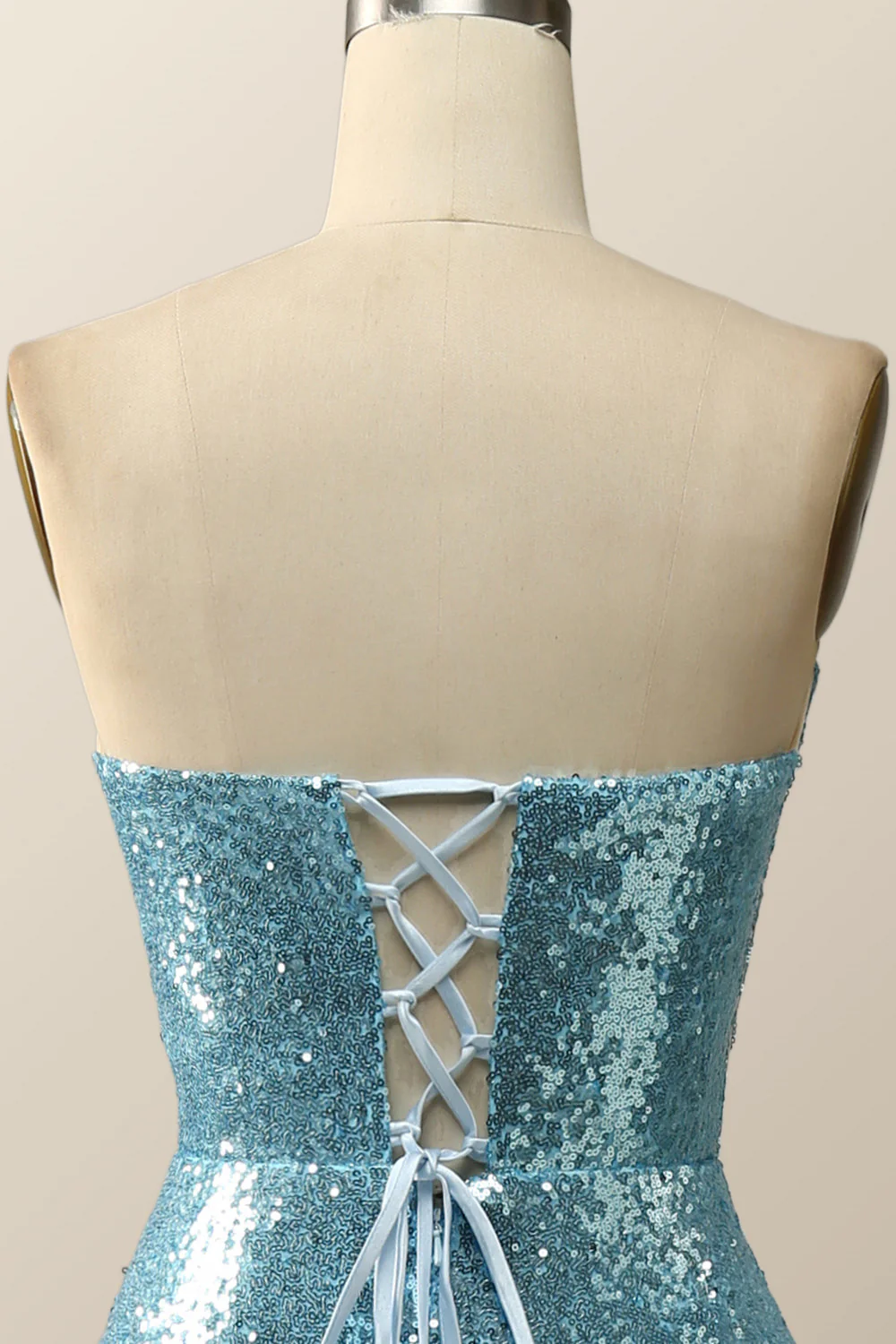Strapless Blue Sequin Mermaid Long Formal Dress - Image 6