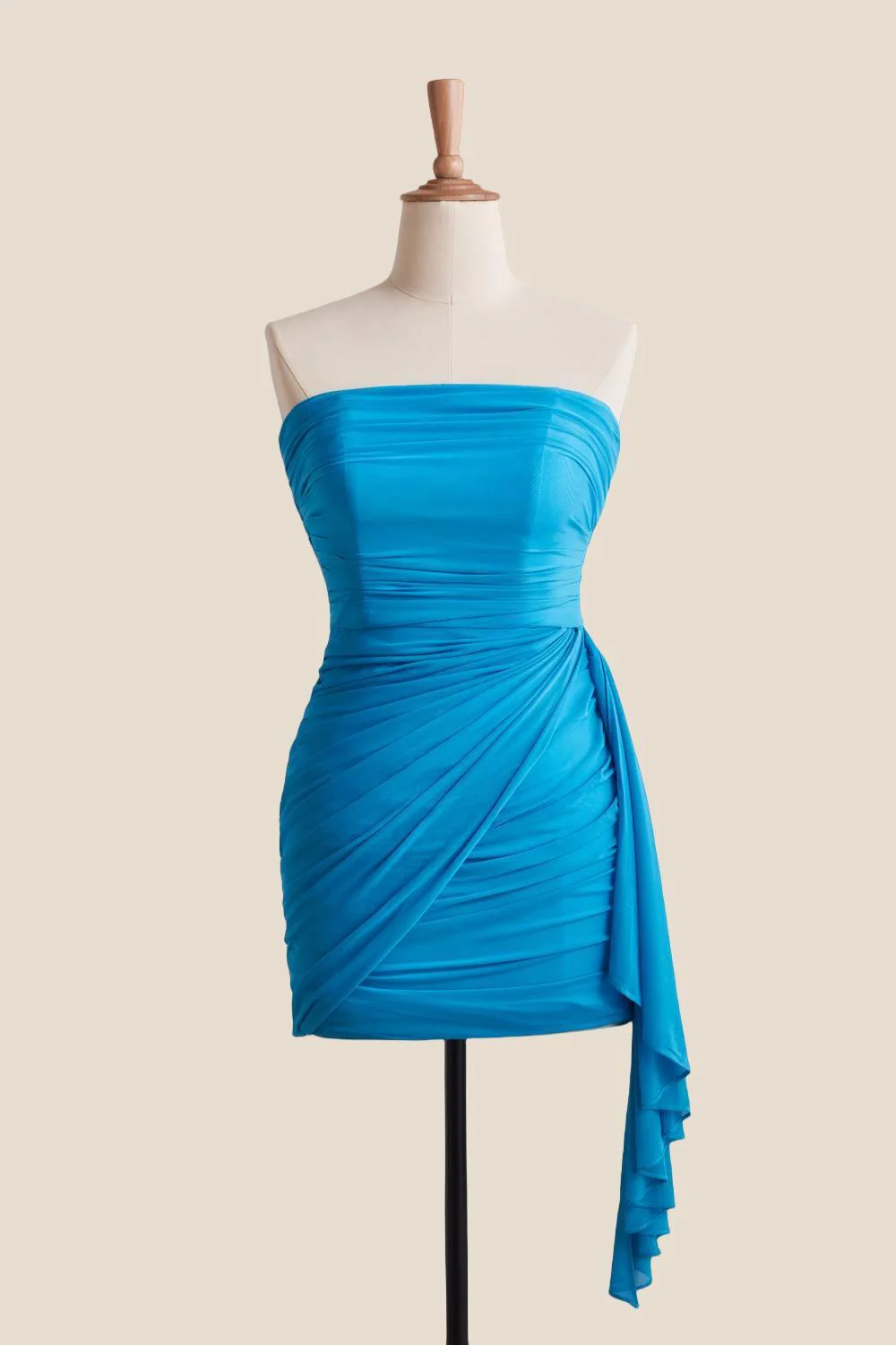 Strapless Blue Tight Short Dress with Train - Image 2