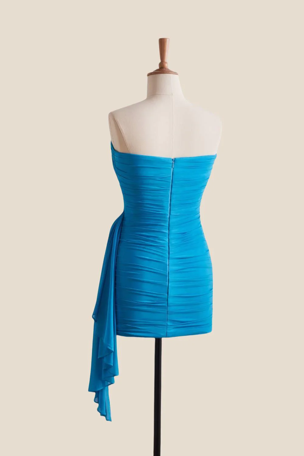 Strapless Blue Tight Short Dress with Train - Image 3