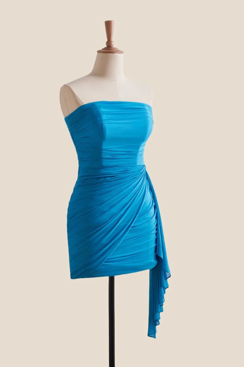 Strapless Blue Tight Short Dress with Train - Image 6