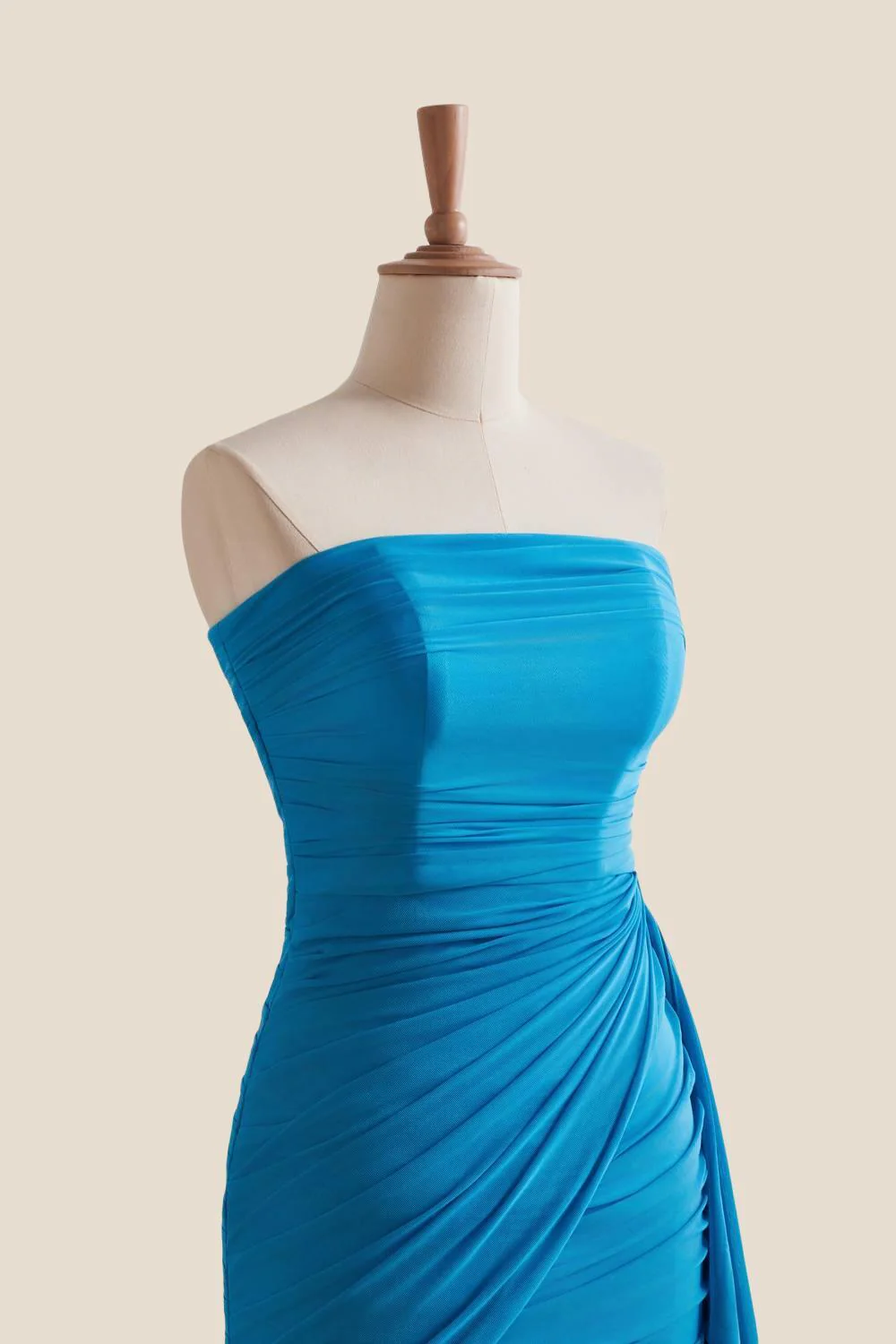 Strapless Blue Tight Short Dress with Train - Image 8