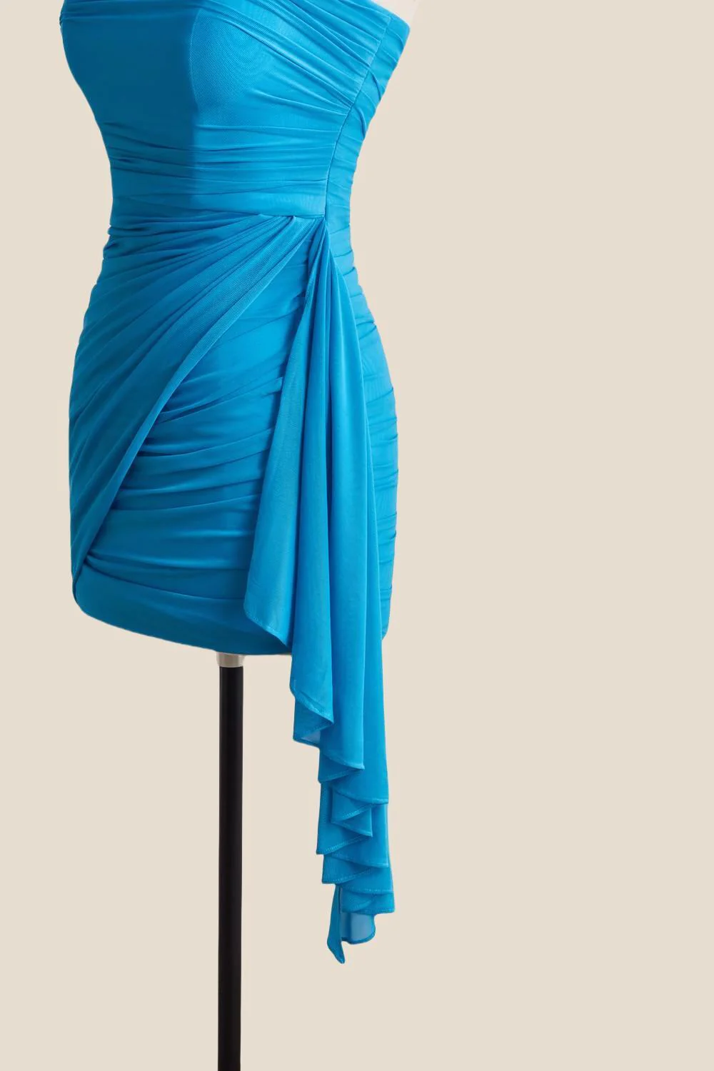 Strapless Blue Tight Short Dress with Train - Image 9