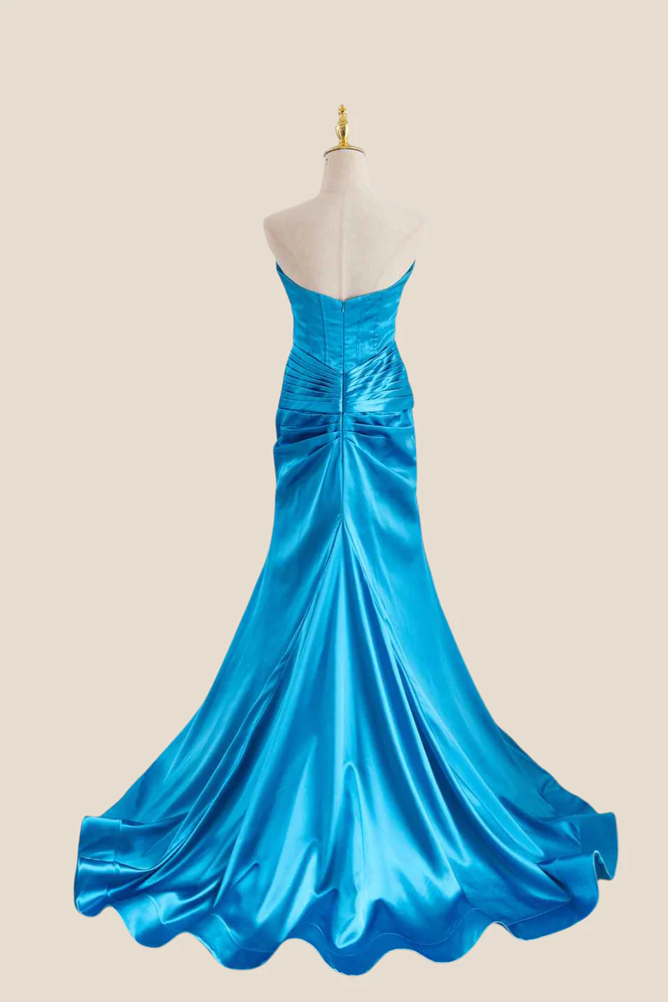 Strapless Blue Twist A-line Satin Long Dress - Image 2
