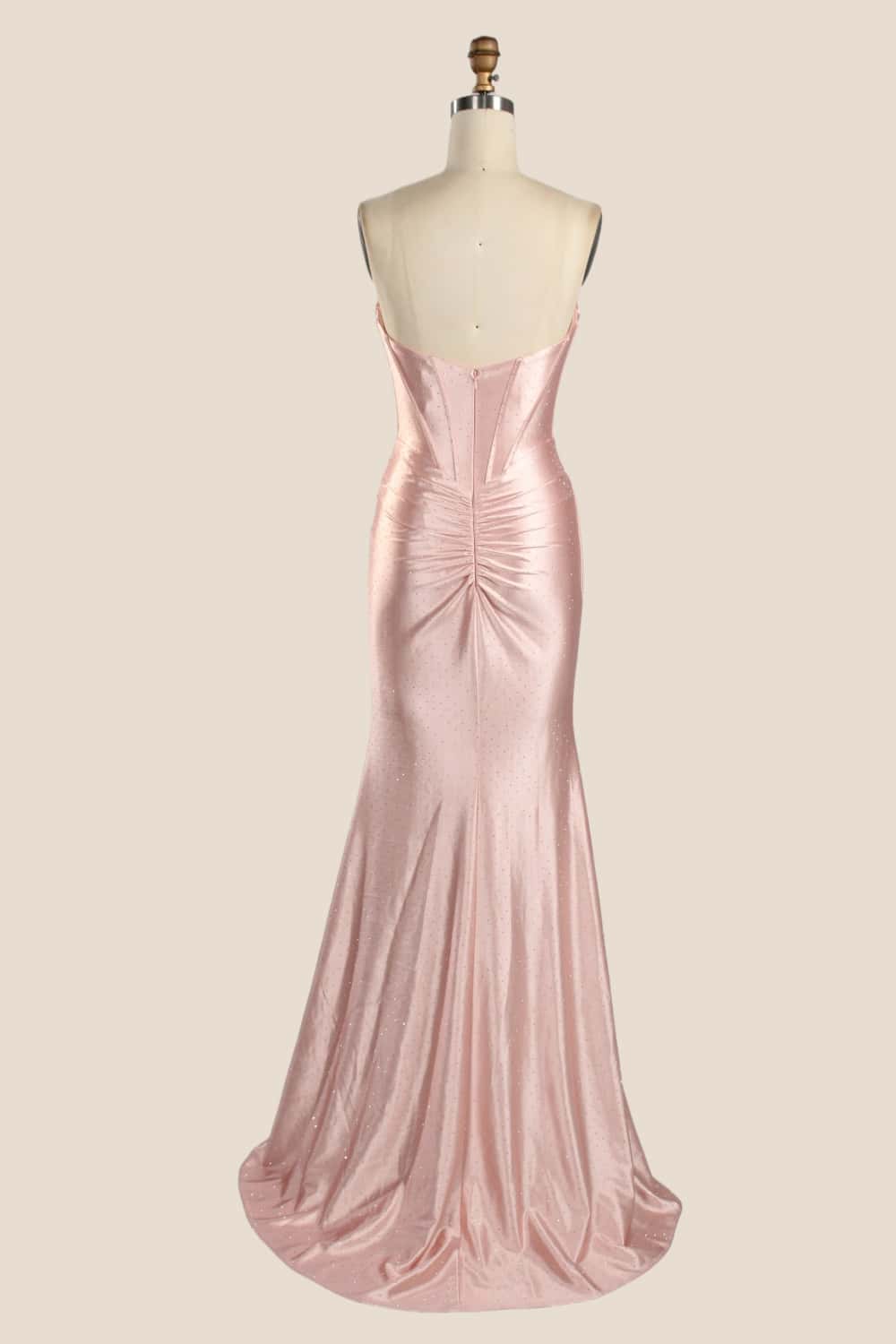 Strapless Blush Beaded Mermaid Formal Dress - Image 3