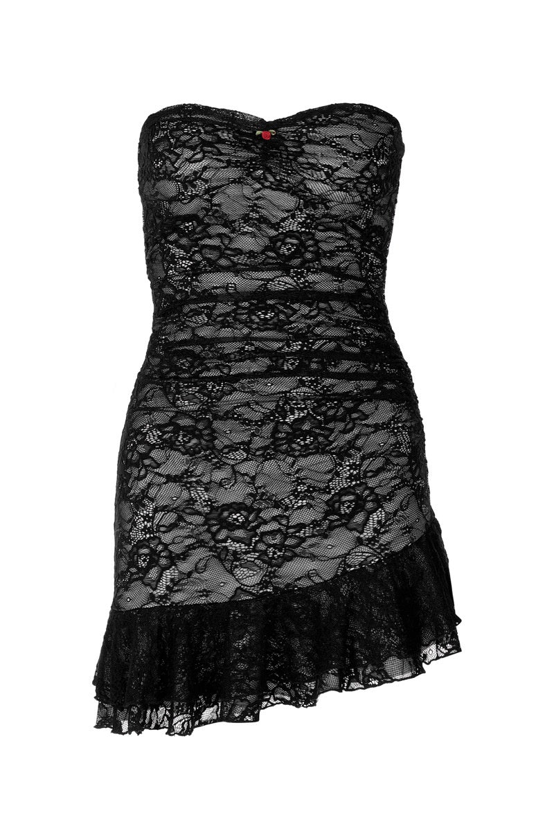 Strapless Burgundy Lace Fitted Short Dress - Image 4