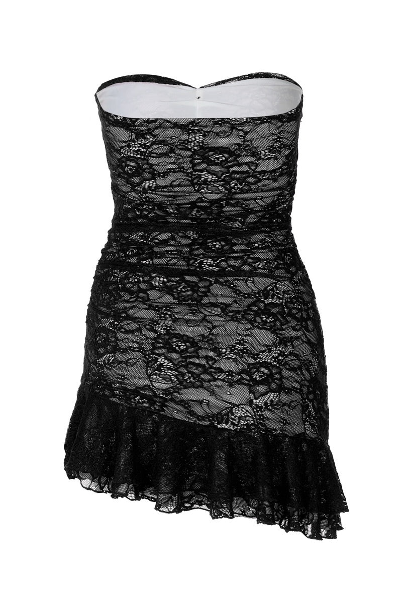 Strapless Burgundy Lace Fitted Short Dress - Image 5