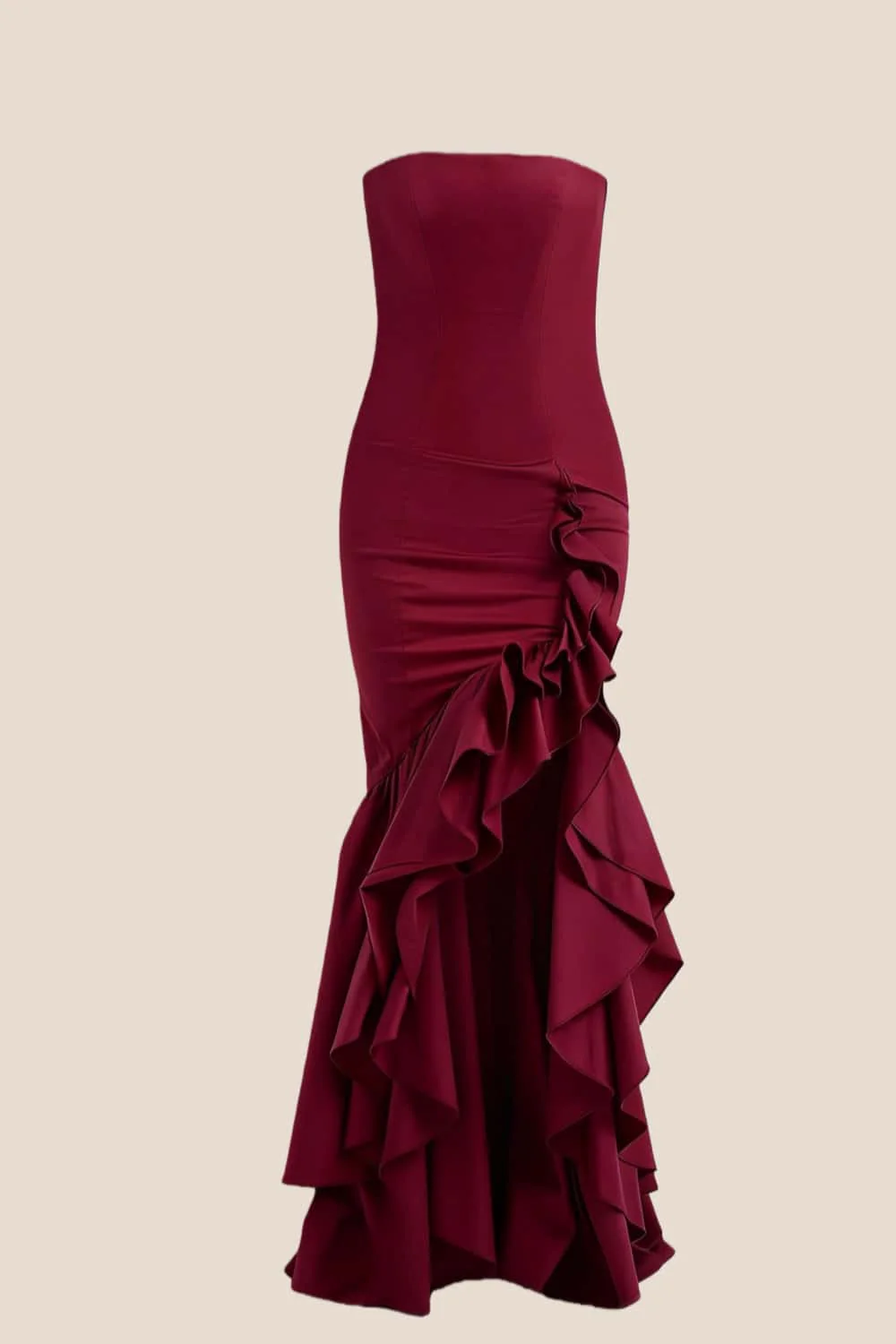 Strapless Navy Blue Mermaid Ruffle Long Dress - Image 3