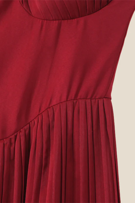 Strapless Burgundy Pleated A-line Long Dress - Image 6