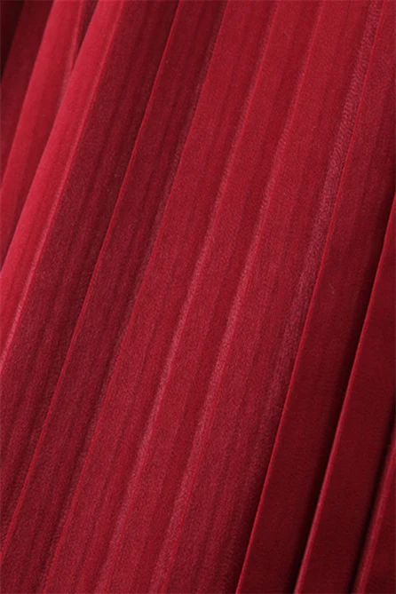 Strapless Burgundy Pleated A-line Long Dress - Image 7