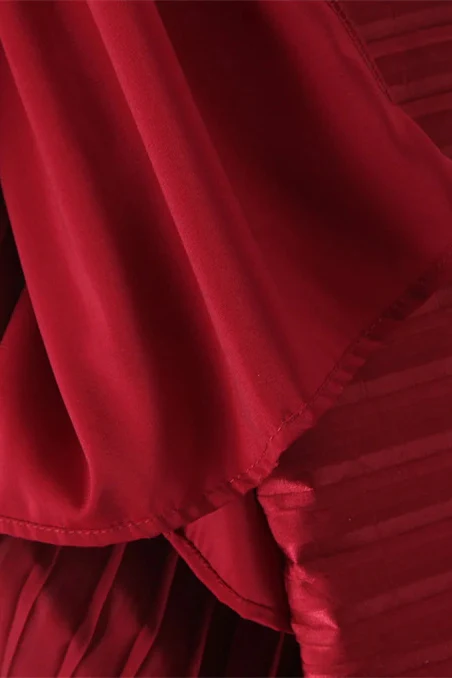 Strapless Burgundy Pleated A-line Long Dress - Image 8